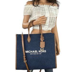 Michael Kors Mirella Large Tote Satchel Shoulder Bag Denim Indigo